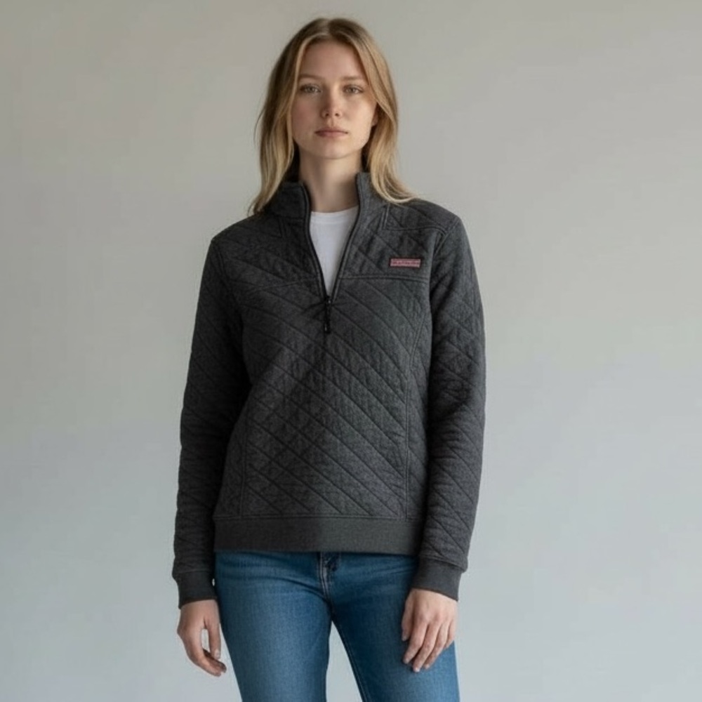 Vineyard Vines Charcoal Quilted Half-Zip Pullover